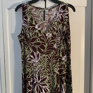 Julian Taylor Green Floral Maxi SunDress with V-Neck & Sleeveless EUC